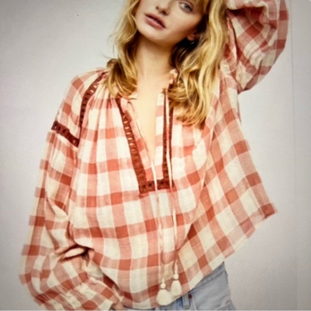 Free People Honey Grove prairie core cottage core boho core plaid shirt